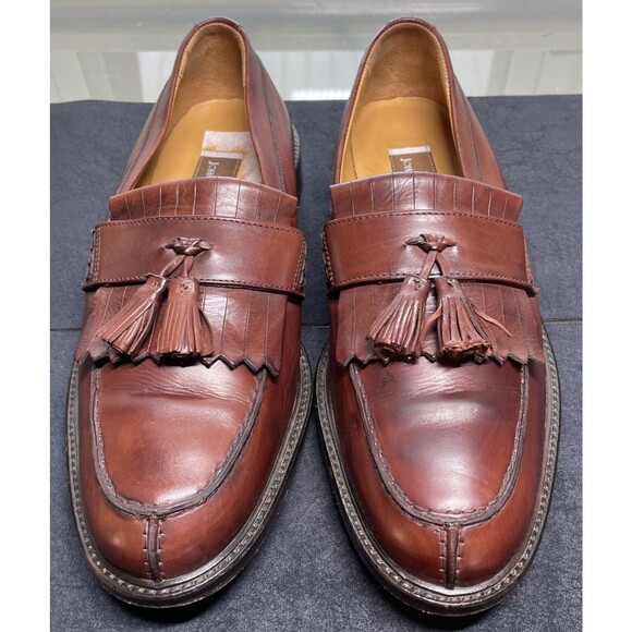 Johnston Murphy Loafers Brown Leather Split Toe Kiltie Tassel Shoes Sz 9M - Picture 1 of 12